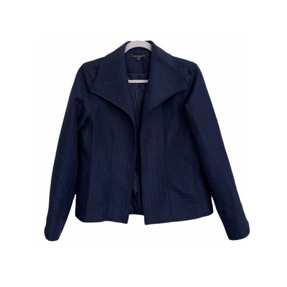 For Cynthia Open Front Navy Quilted Blazer Jacket Lightweight Office Work Size M